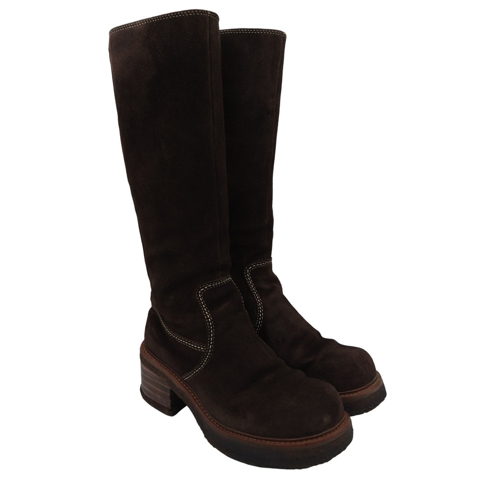 Vintage 2001 Frye Rebel Zip Platform Y2K Womens Dark Brown Suede Tall Boots 7M - Picture 15 of 16